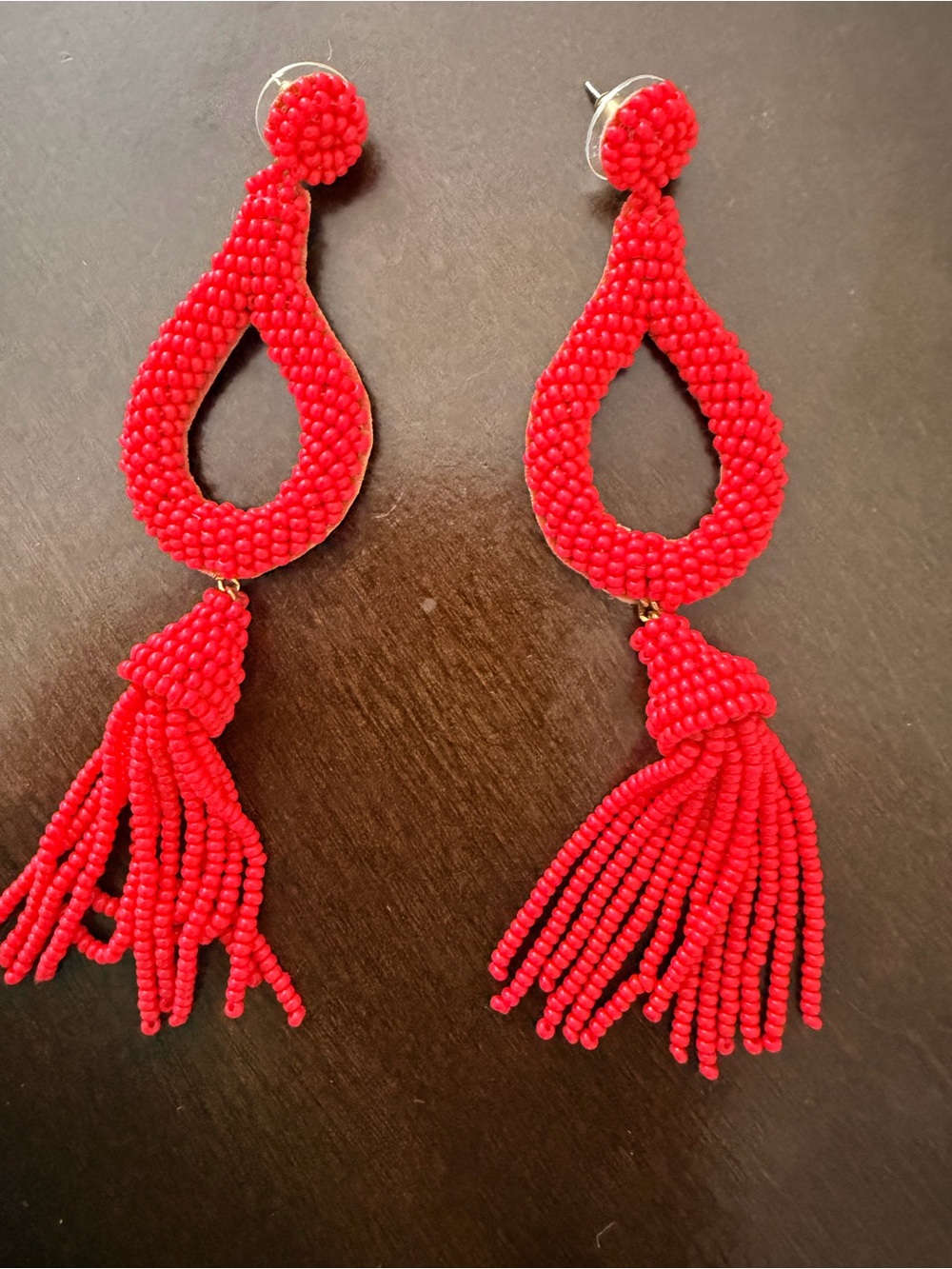 Vibrant Red Beaded Tassel Drop Earrings